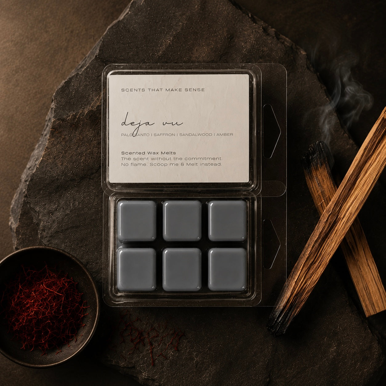 Deja Vu palo santo, sandalwood and amber scented wax melts by Scents That Make Sense NYC