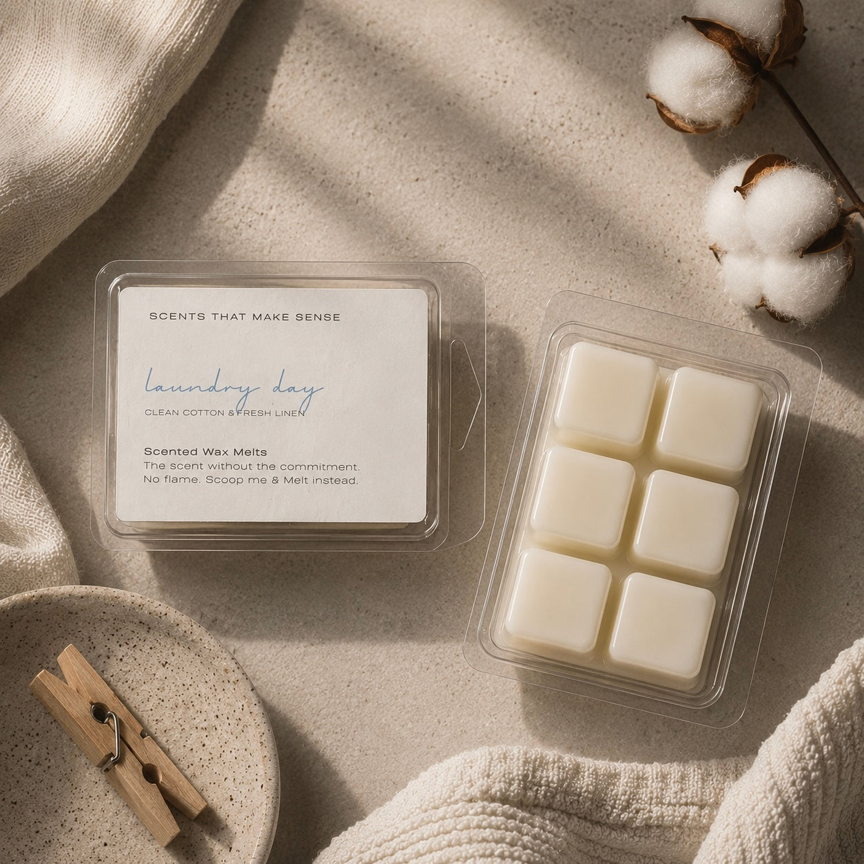 Laundry Day fresh linen and clean cotton wax melt by Scents That Make Sense NYC