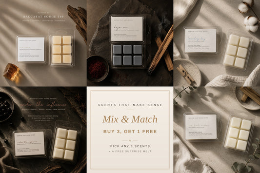 Buy 3 get 1 free mix and match wax melts — pick any 3 scents plus a free surprise melt from Scents That Make Sense NYC